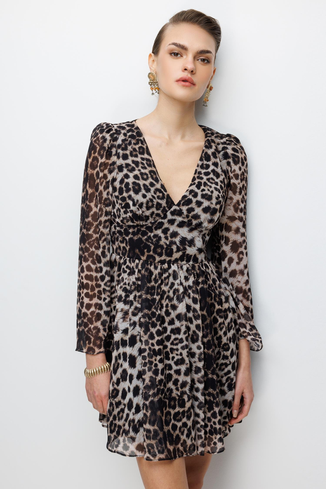 Leopar Desen A kesim Şifon Elbise LEOPAR