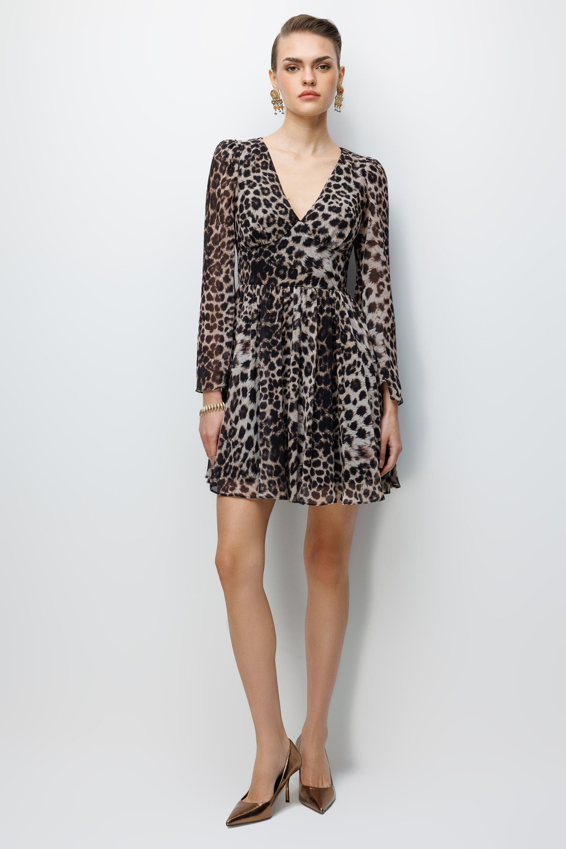 Leopar Desen A kesim Şifon Elbise LEOPAR