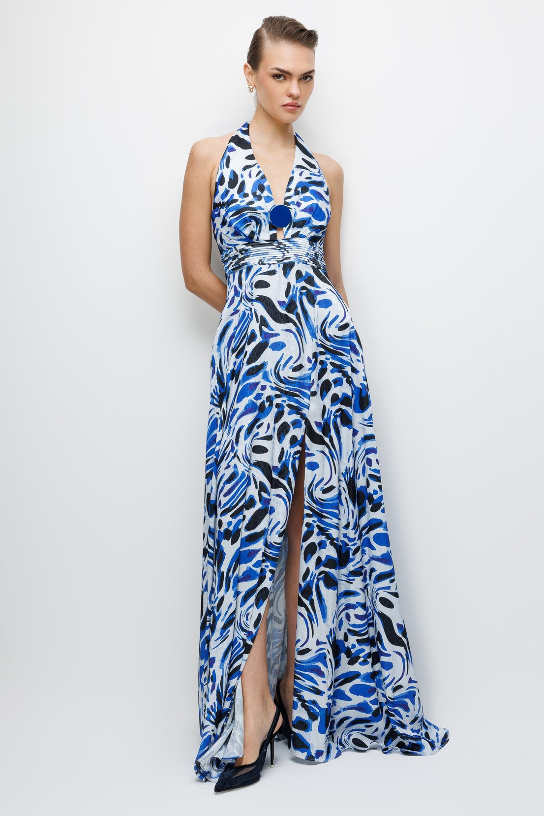 Maxi Boy Yırtmaç Detaylı Elbise LACİVERT