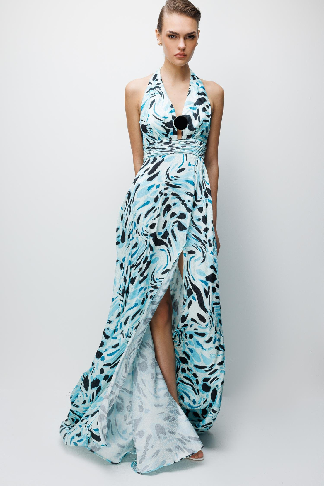 Maxi Boy Yırtmaç Detaylı Elbise TURKUAZ