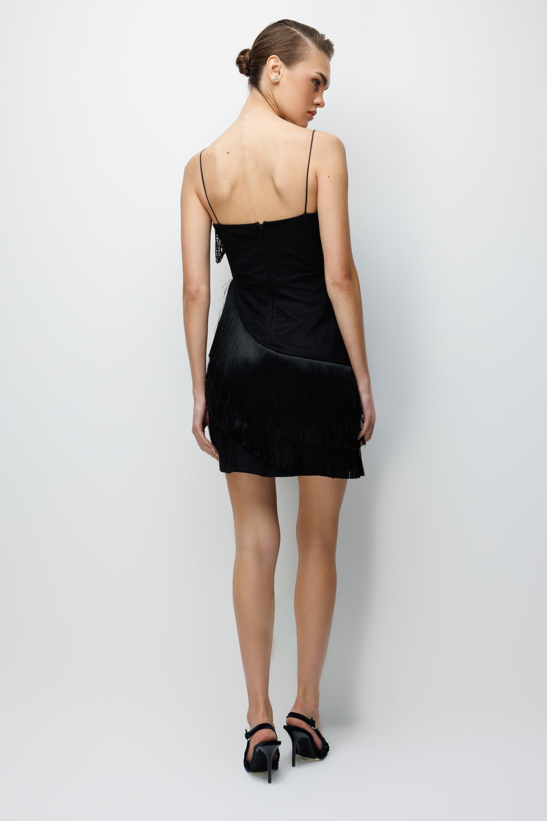 Mini Boy Saçaklı İşlemeli Elbise SİYAH