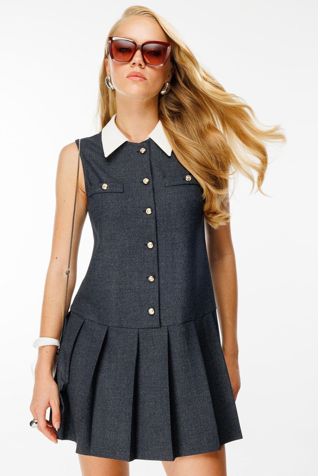 Mini Pileli Elbiseli Ceketli Takım LACİVERT