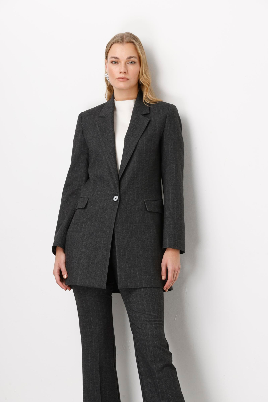 Mono Yaka Rahat Kesim Uzun Ceket GRİ