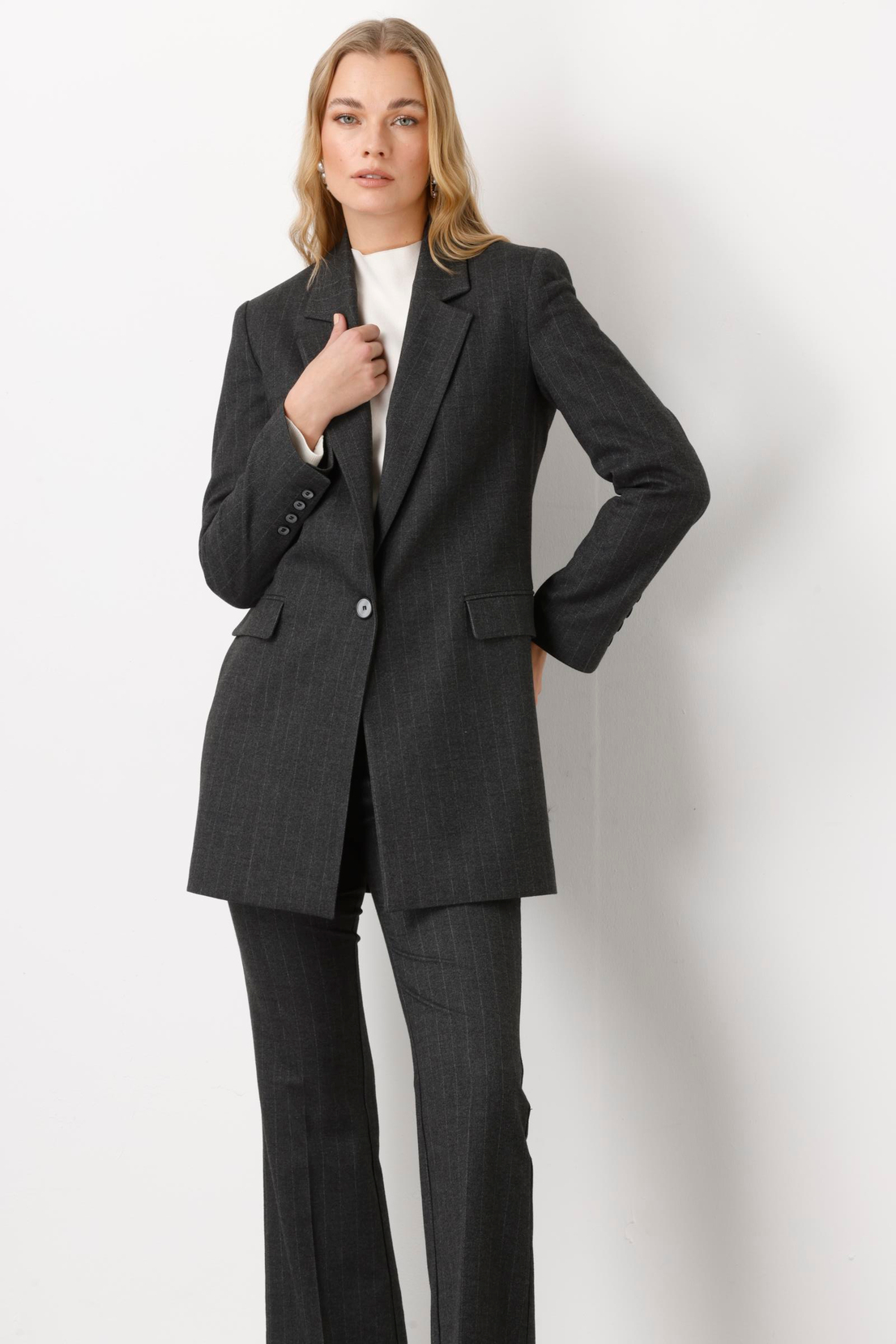 Mono Yaka Rahat Kesim Uzun Ceket GRİ