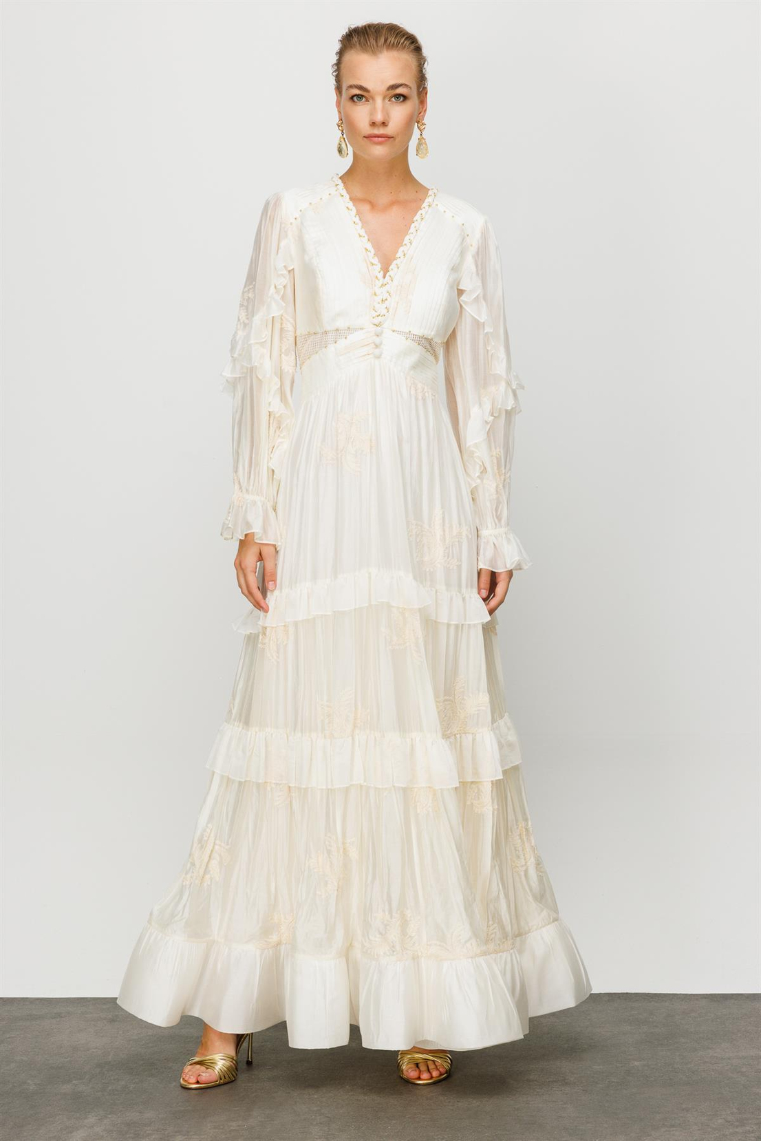 Nefeli İşlemeli Uzun Bel Korsajlı Elbise