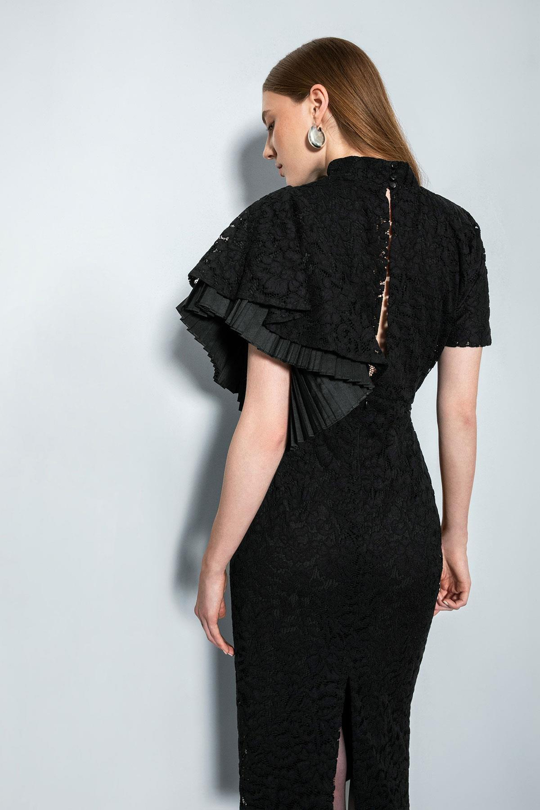 NEFELİ Kol Fırfırlı Dantel İşleme Elbise