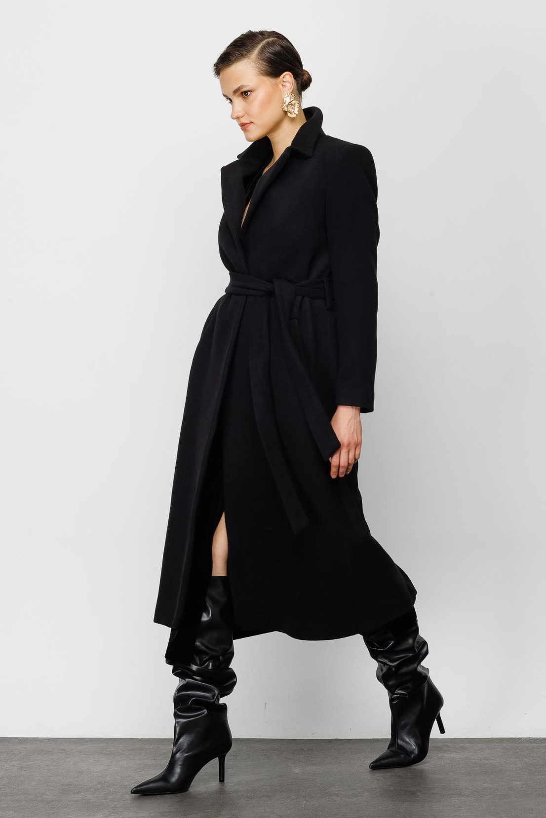 Nefeli Siyah Kaşe Kaban