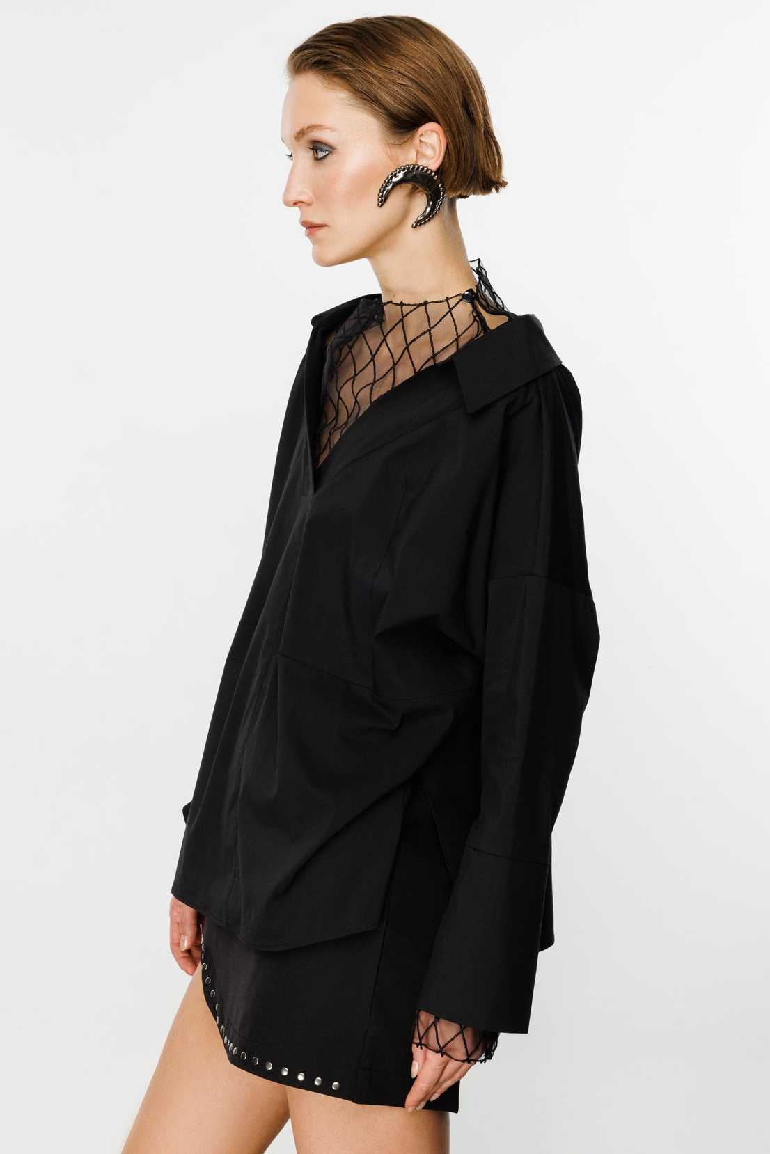 Nefeli Tül Brode Detay Siyah  Gömlek