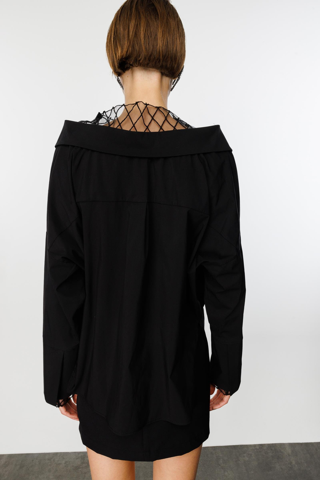 Nefeli Tül Brode Detay Siyah  Gömlek