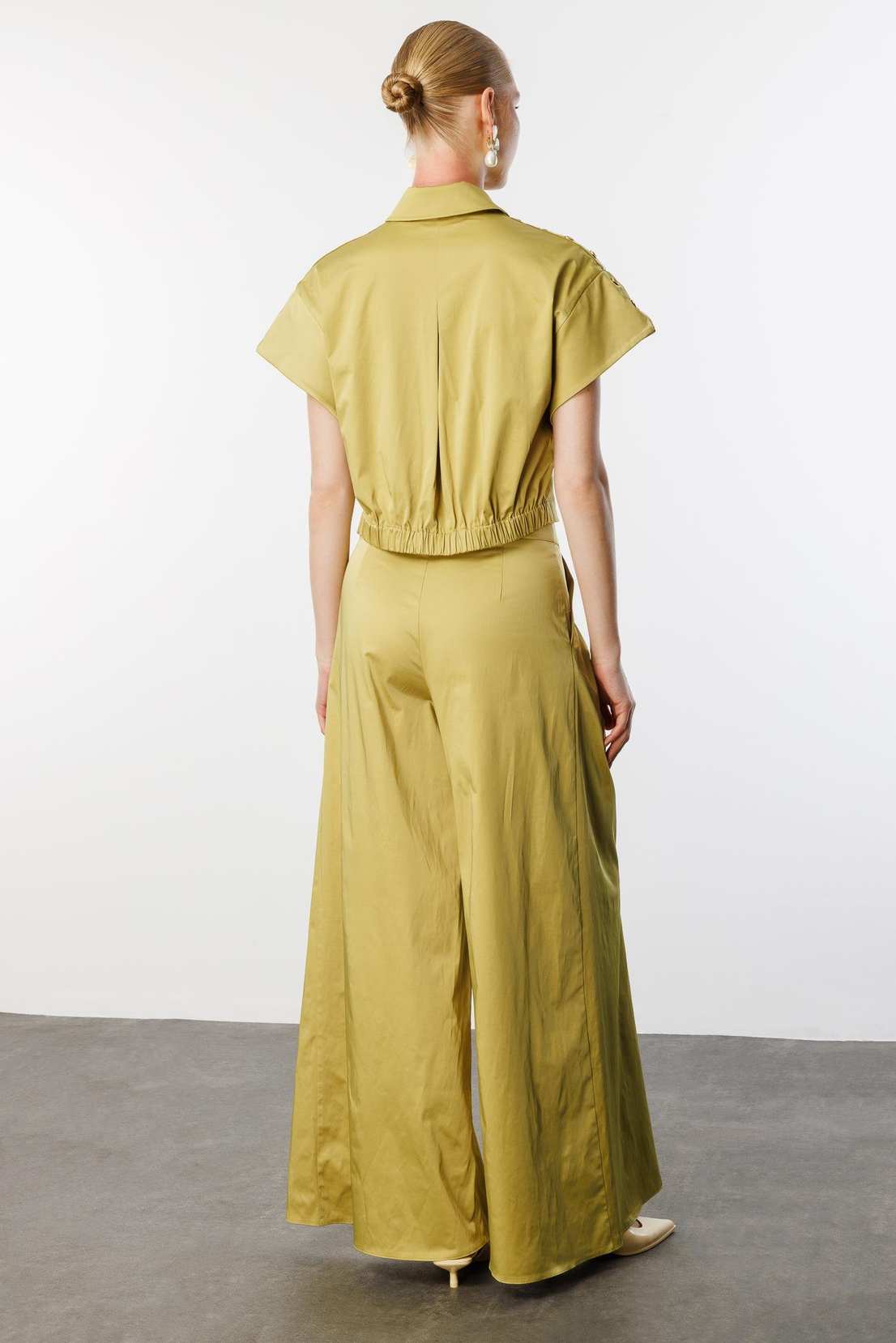 Omuz Düğme Detaylı Ceket & Pantolon 2'li Takım YEŞİL