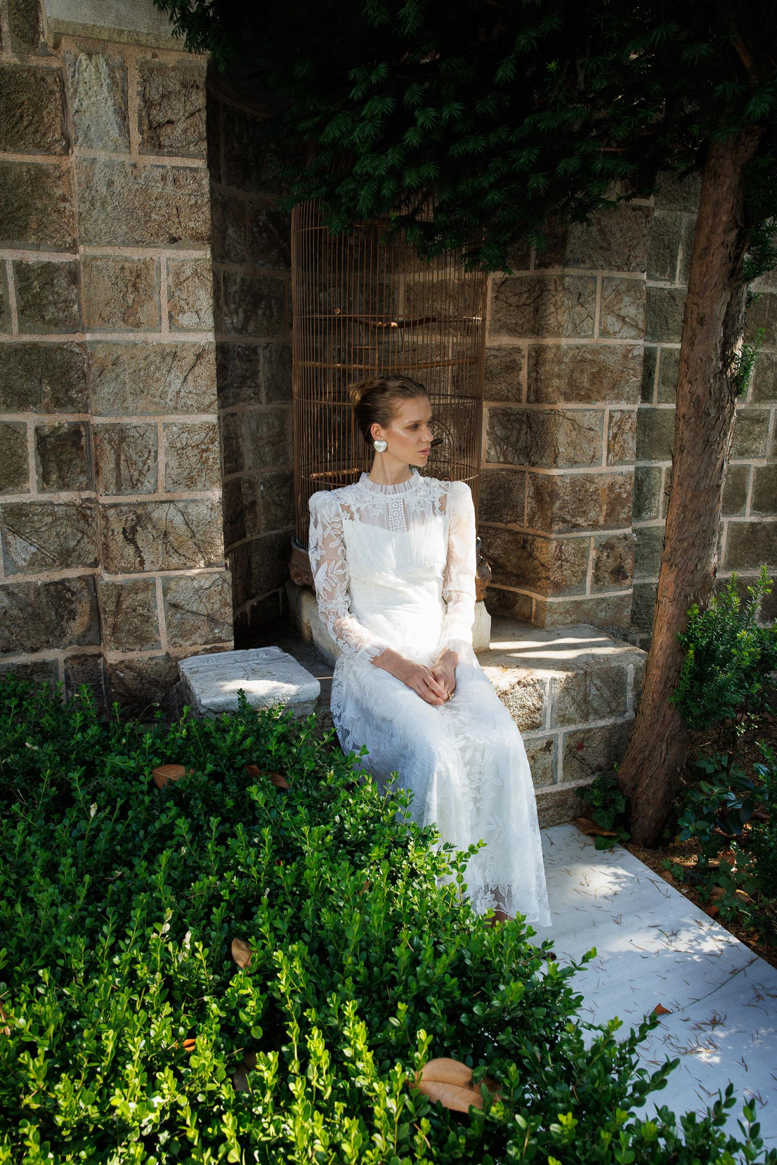 Omuz İşleme Detaylı Dantel Elbise BEYAZ