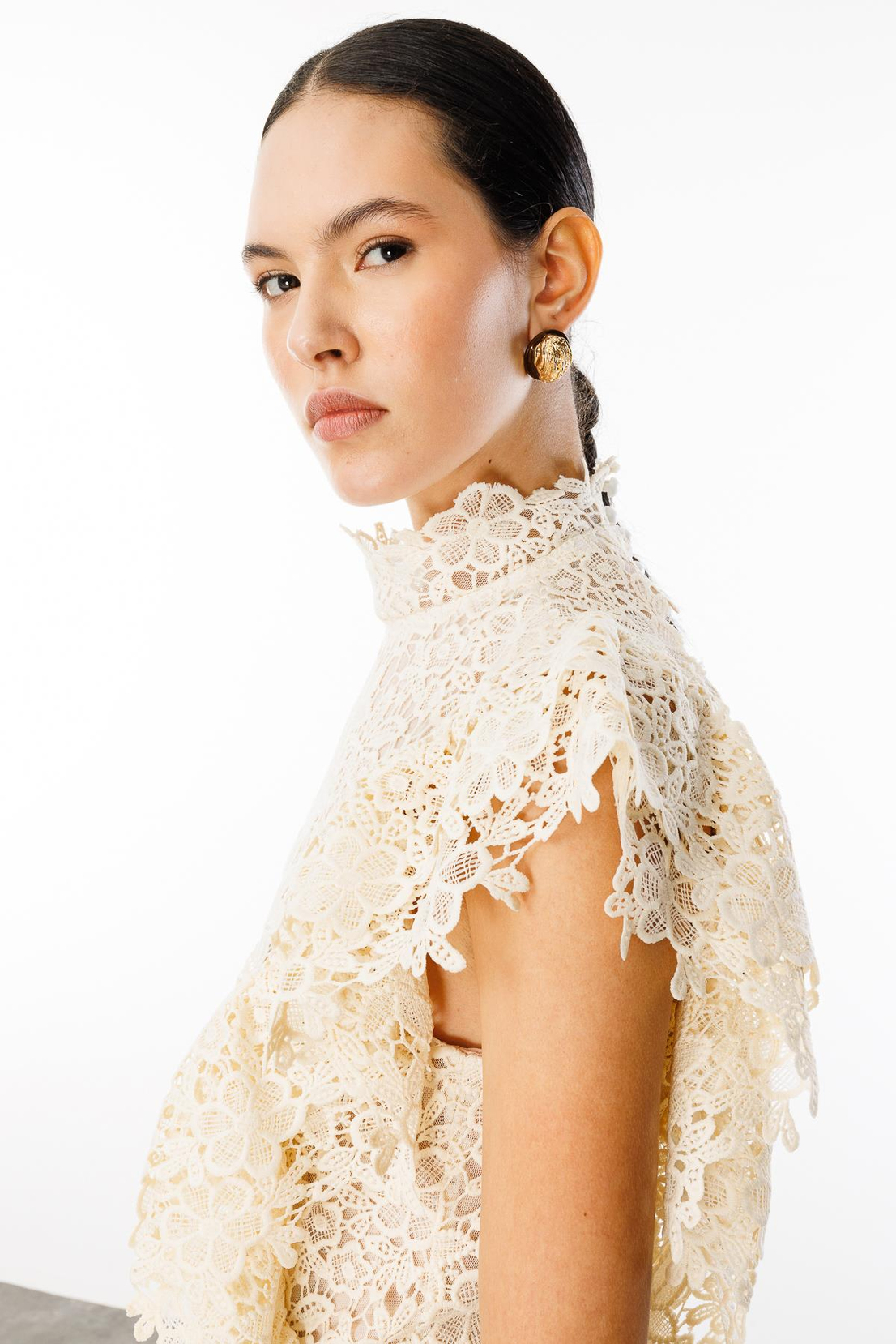 Omuzdan Fırfırlı  Maxi Boy Dantel  Tulum AÇIK BEJ