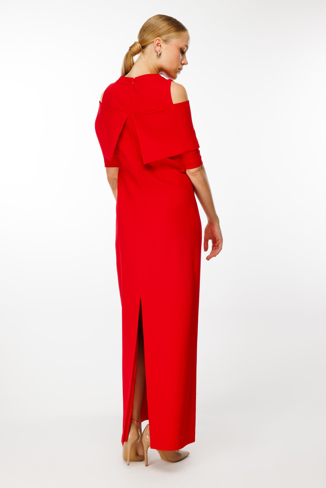 Omuzdan Kruvaze Şal Detaylı Elbise KIRMIZI