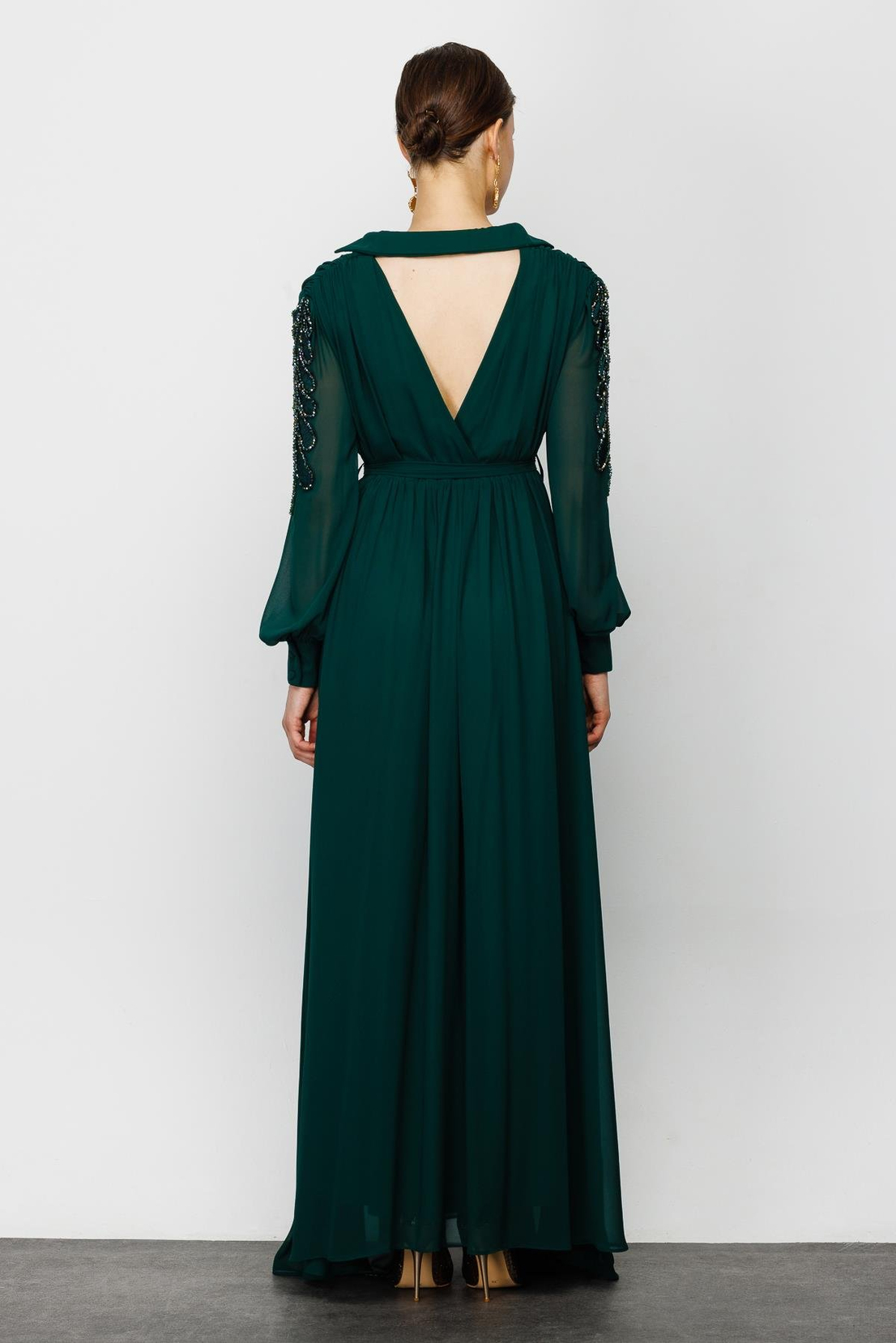 Omzu Taşlı Elbise YEŞİL