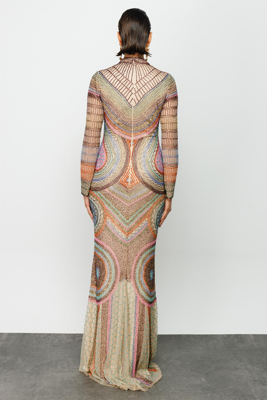 Otantik Desen Özel Taş İşlemeli Gece Elbise