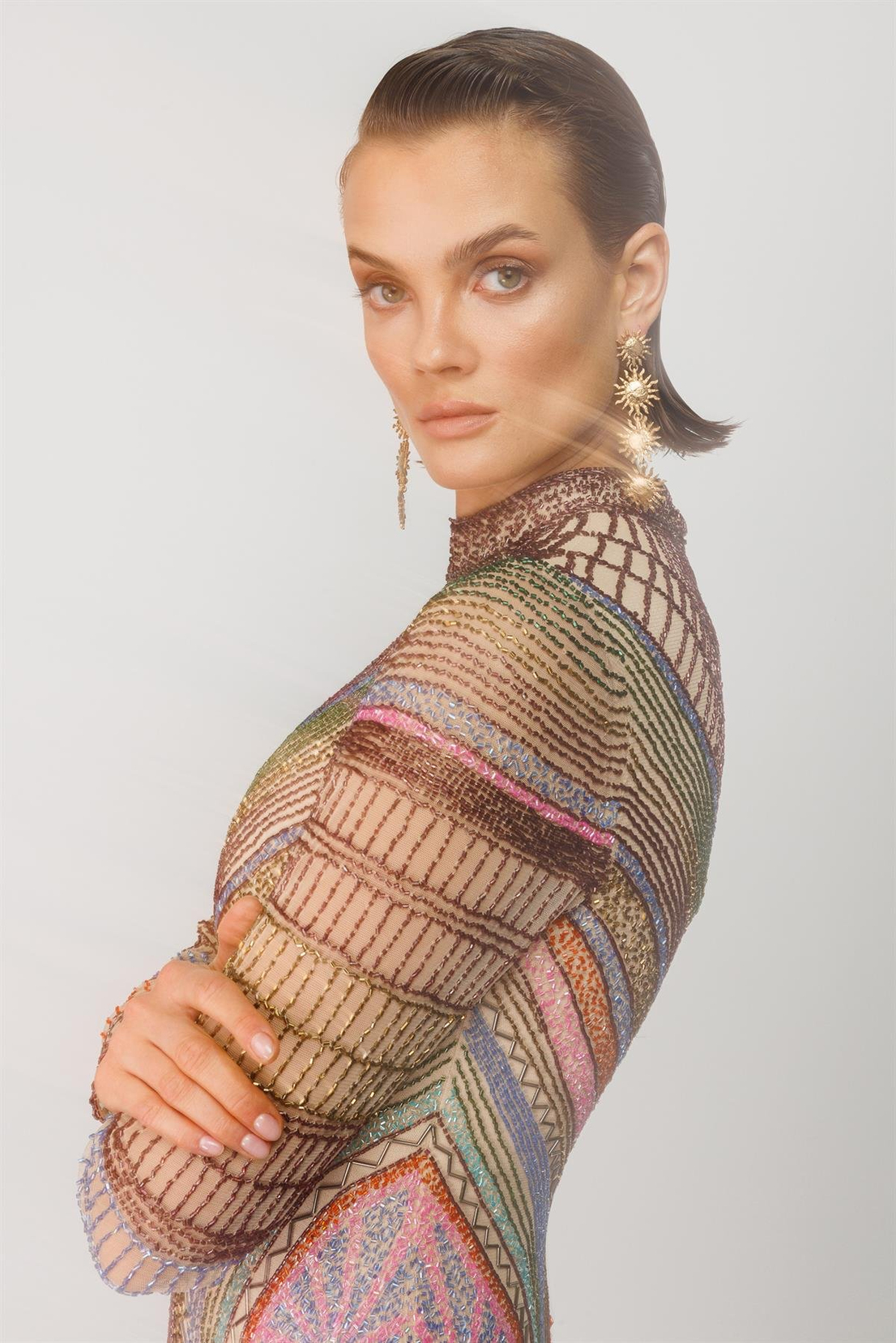 Otantik Desen Özel Taş İşlemeli Gece Elbise