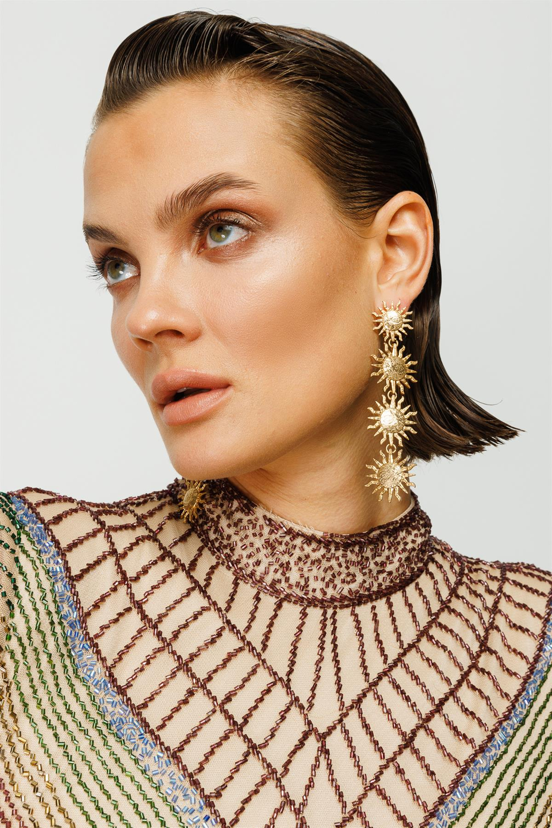 Otantik Desen Özel Taş İşlemeli Gece Elbise