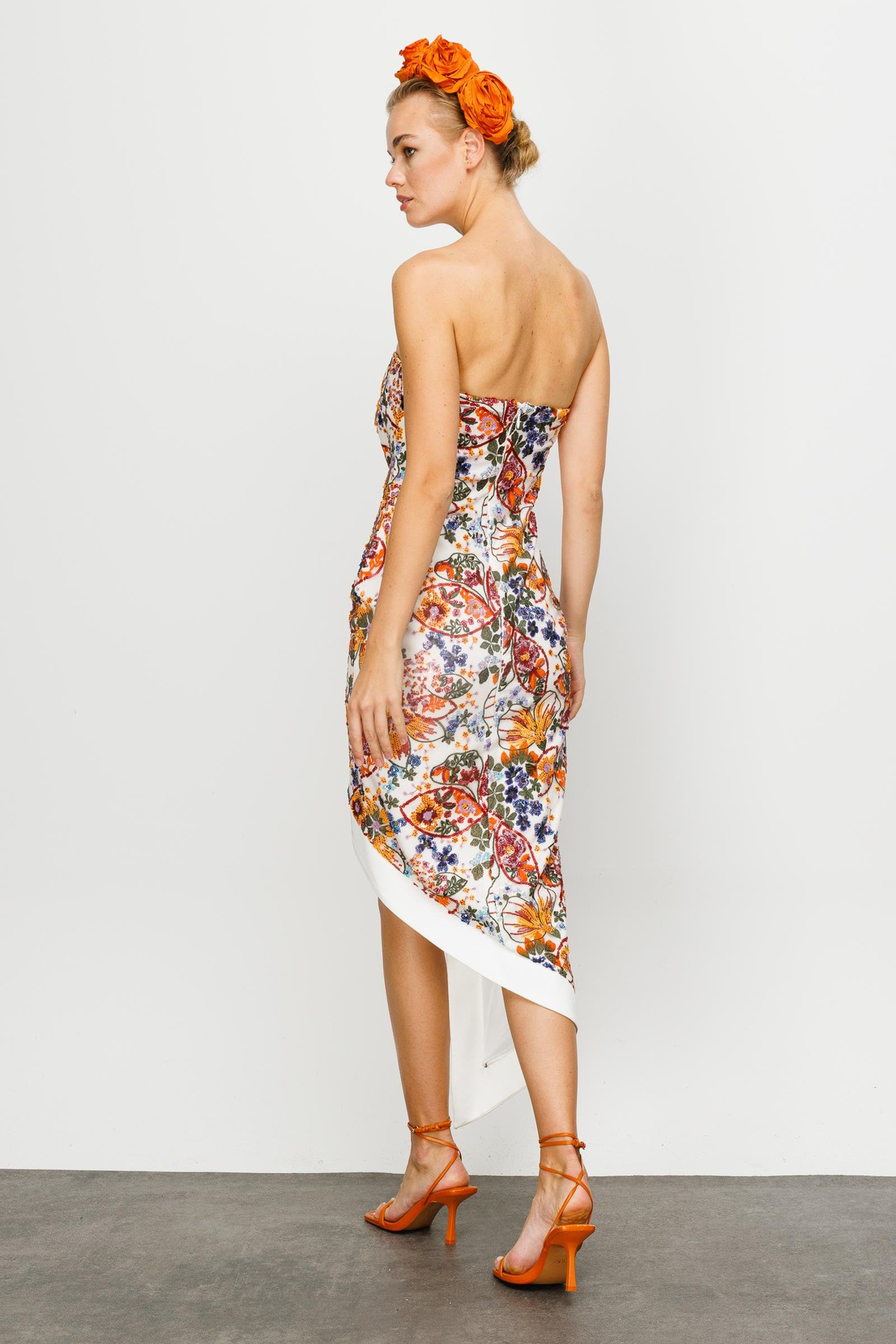 Otantik Desen Straplez Elbise EKRU