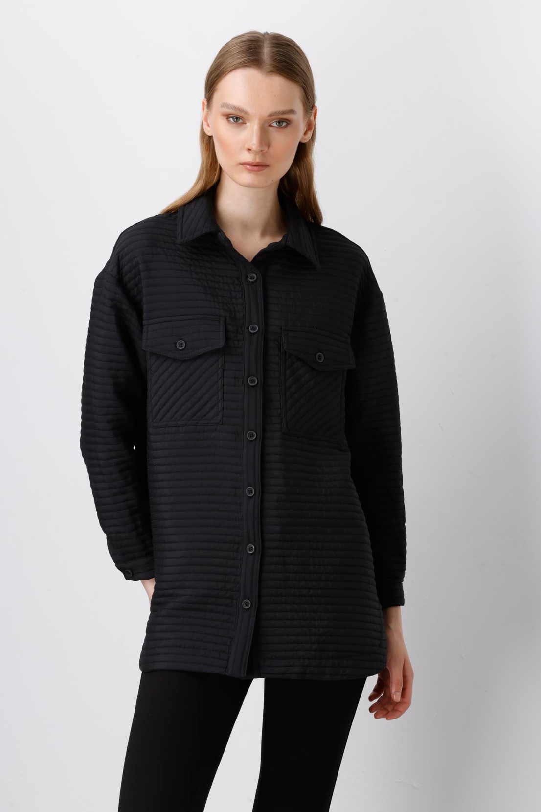 Oversize Kapitone Siyah Tunik