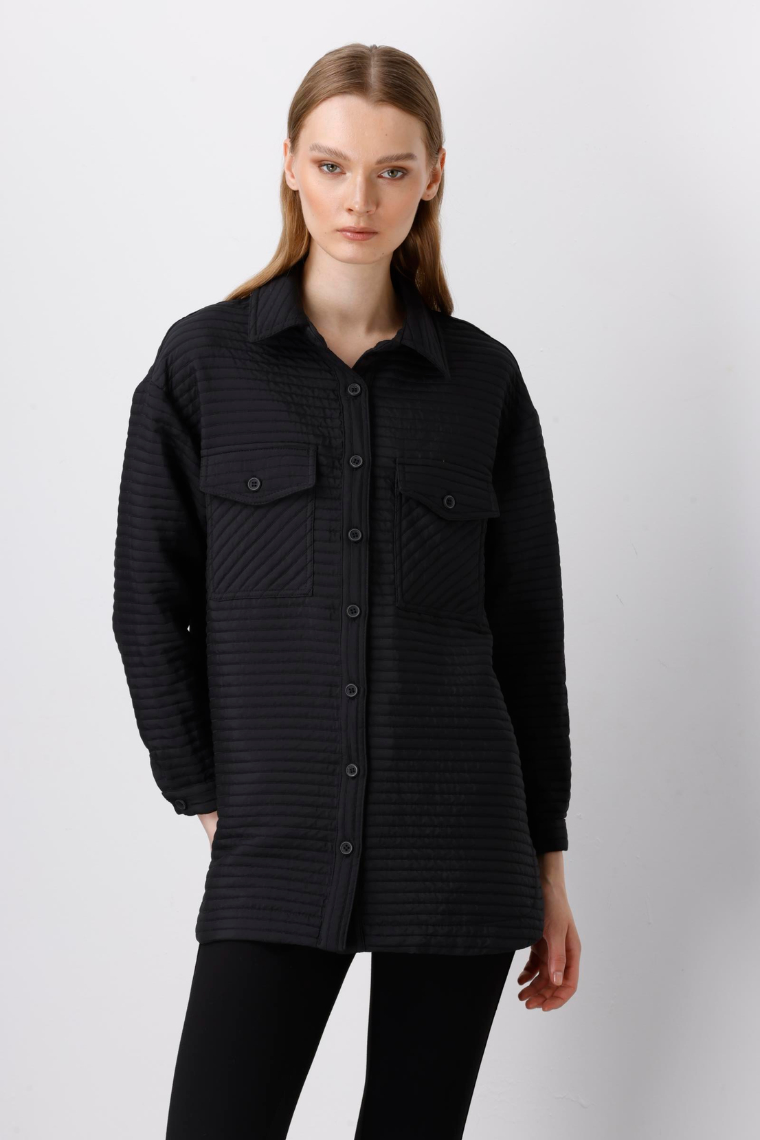 Oversize Kapitone Siyah Tunik