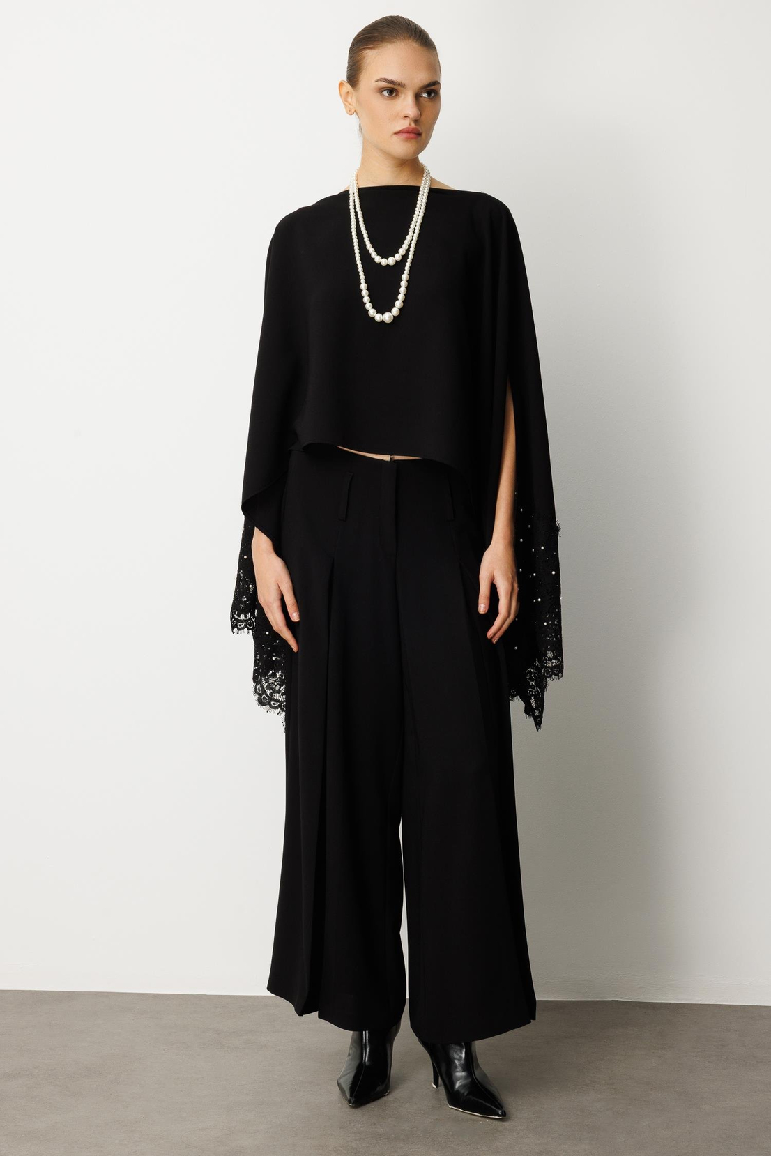 Palazzo Dökümlü Pantolon SİYAH