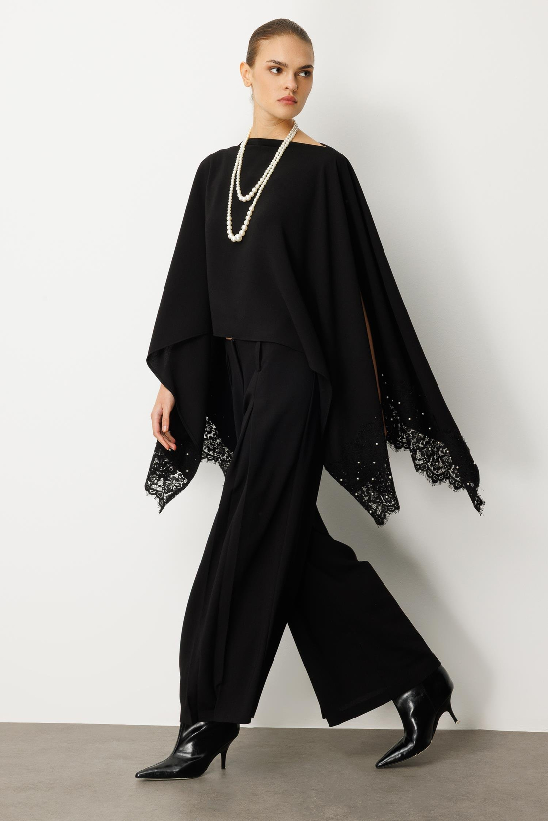 Palazzo Dökümlü Pantolon SİYAH