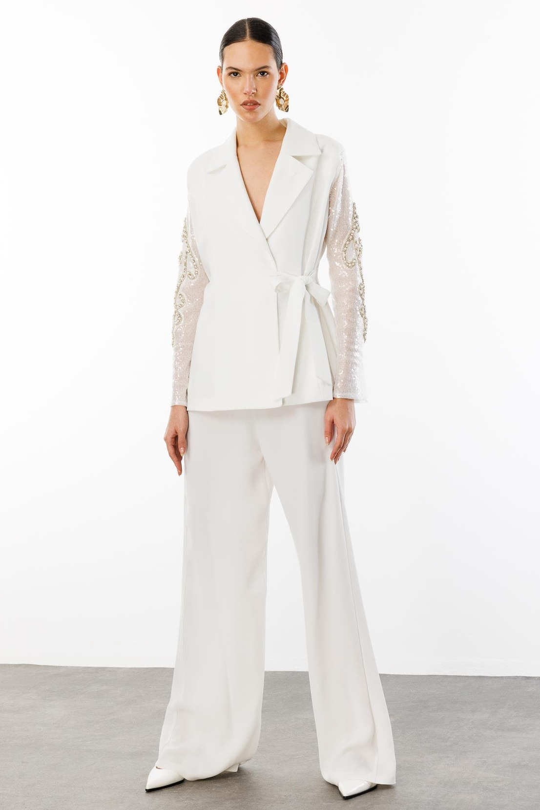 Payet Detay Ceket BEYAZ