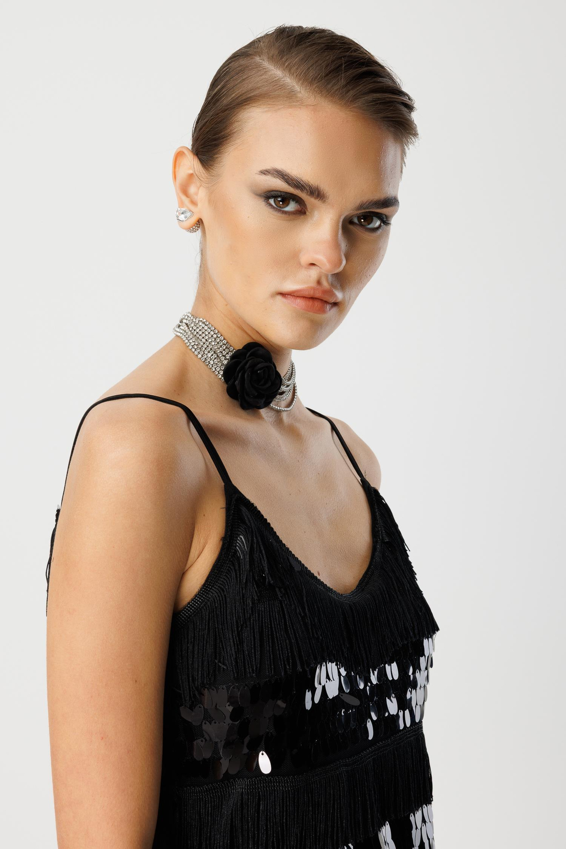 Payet Şerit Mini Elbise SİYAH