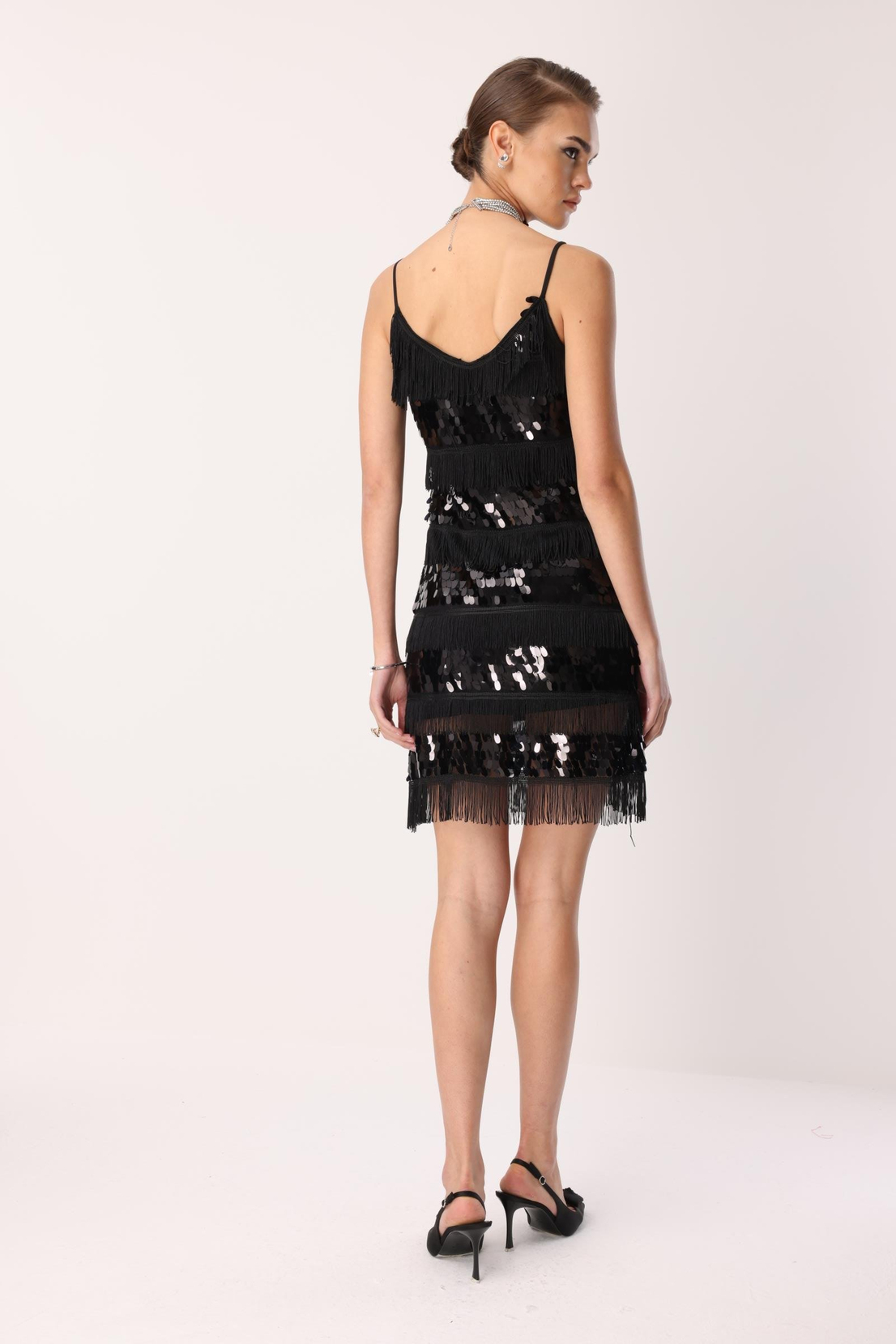 Payet Şerit Mini Elbise SİYAH