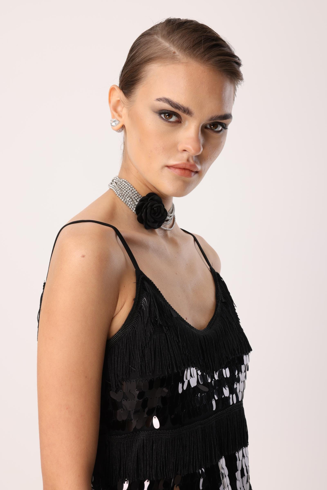 Payet Şerit Mini Elbise SİYAH