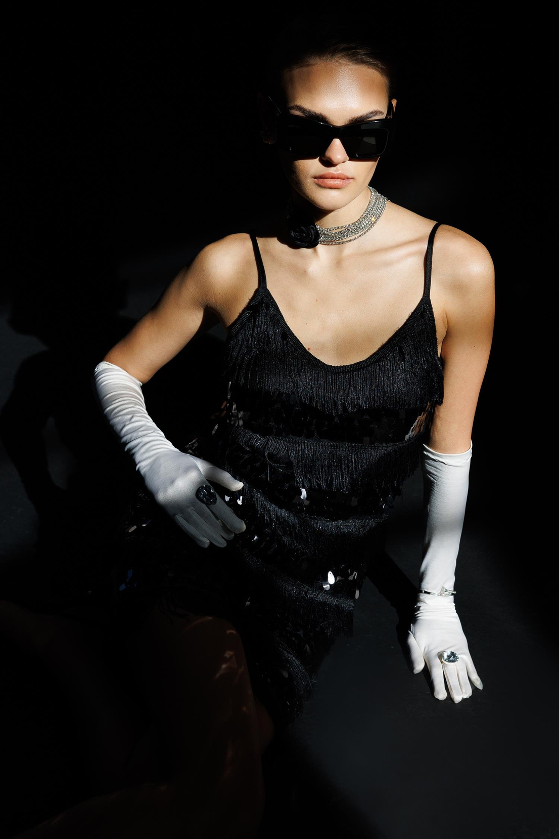 Payet Şerit Mini Elbise SİYAH