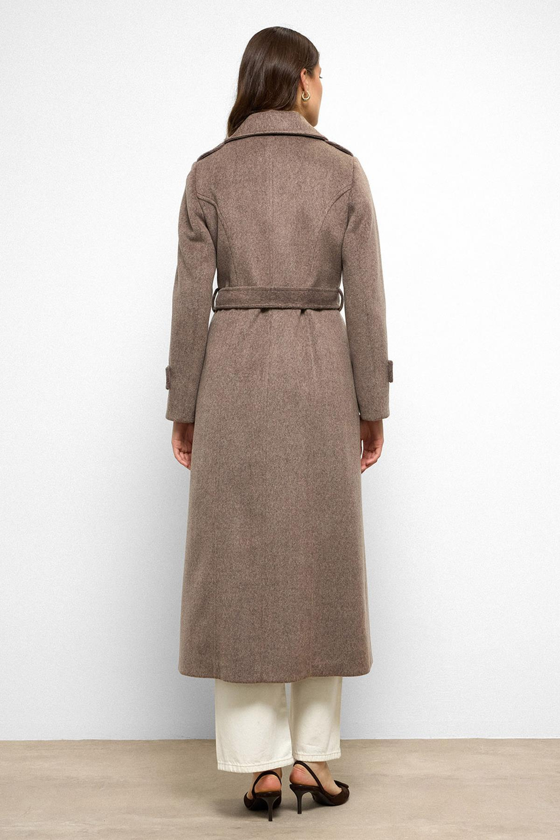 Pelerin Detaylı Kruvaze Uzun Boy Kaban LATTE