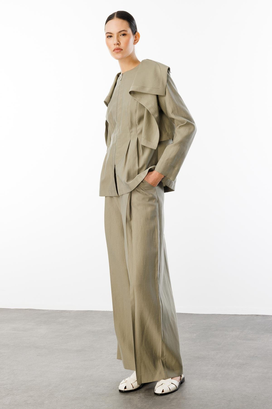 Pelerin Yaka Fermuarlı 2'li Takım HAKİ