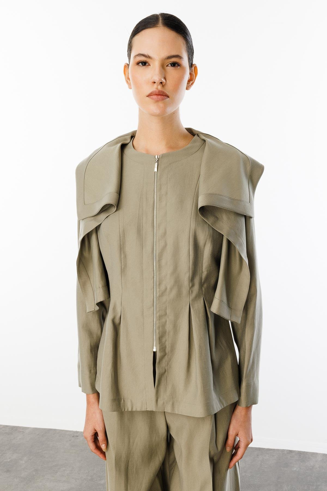 Pelerin Yaka Fermuarlı 2'li Takım HAKİ