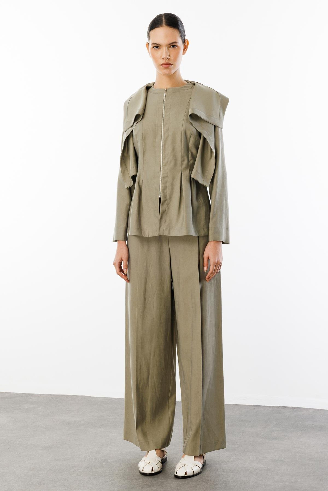 Pelerin Yaka Fermuarlı 2'li Takım HAKİ