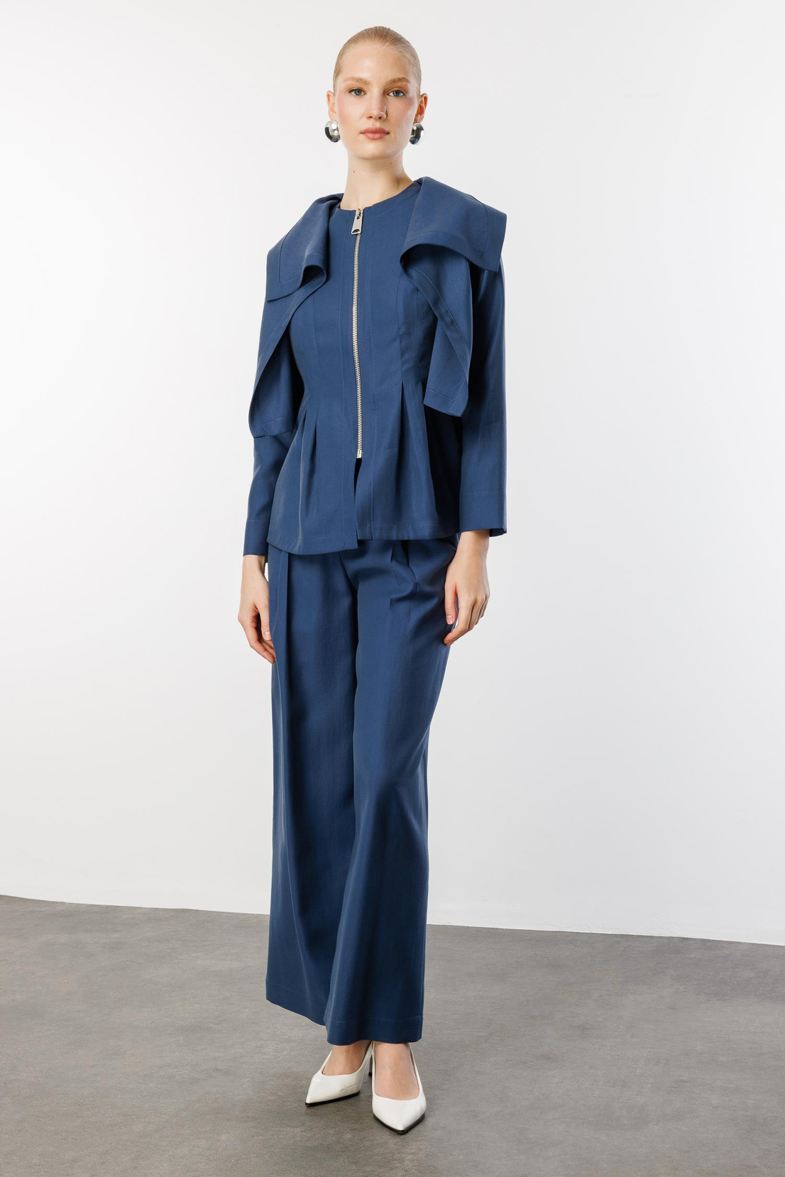 Pelerin Yaka Fermuarlı 2'li Takım LACİVERT