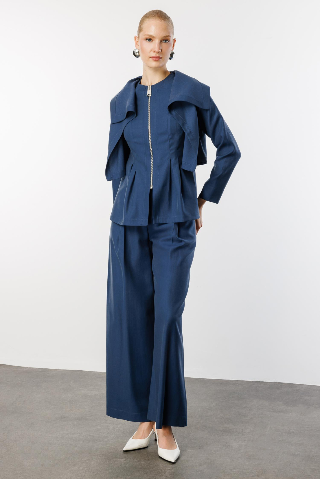 Pelerin Yaka Fermuarlı 2'li Takım LACİVERT