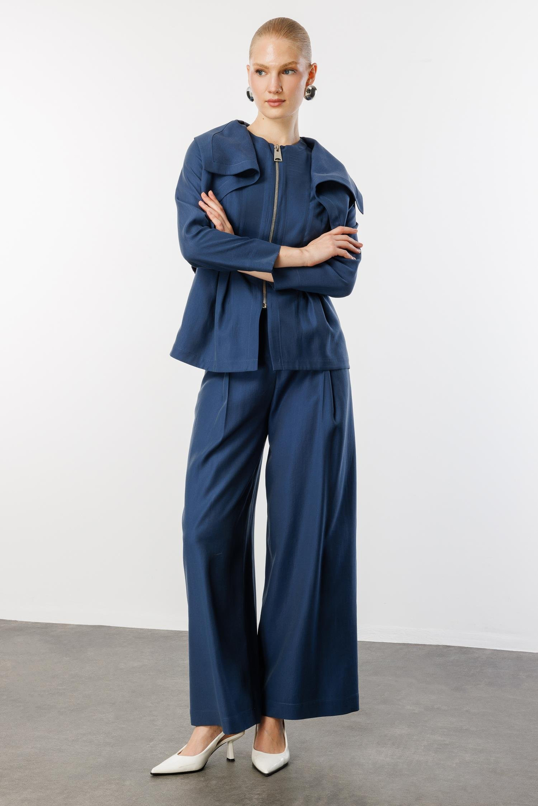 Pelerin Yaka Fermuarlı 2'li Takım LACİVERT