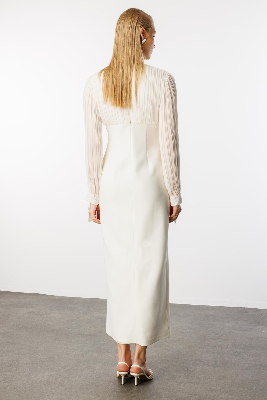 Pilise Detaylı İki Renkli Elbise EKRU