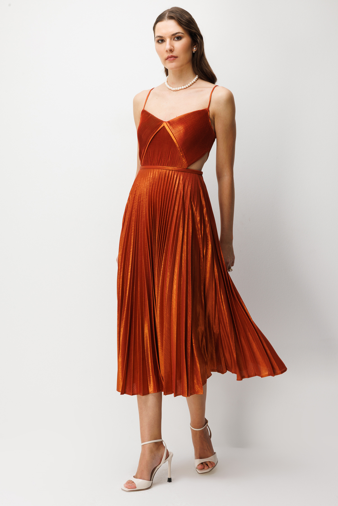 Pilise Etekli A Kesim Askılı Elbise BAKIR