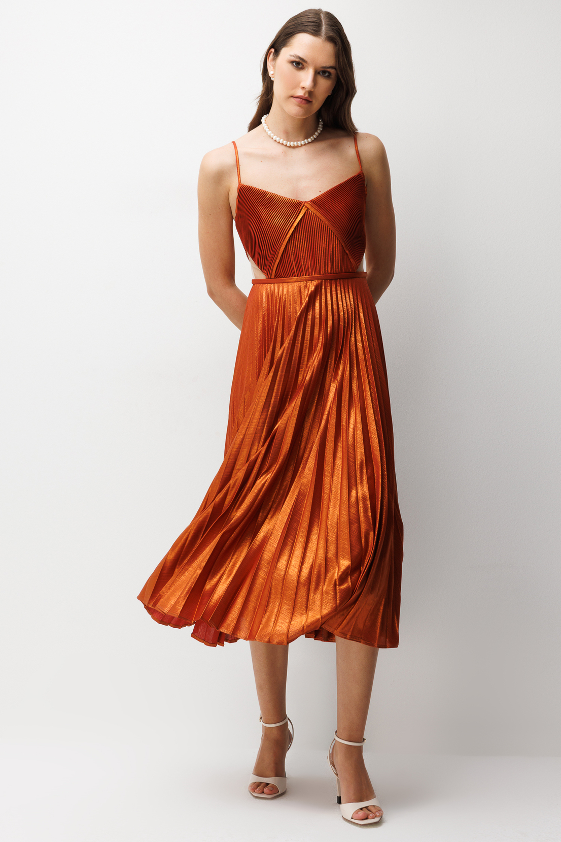 Pilise Etekli A Kesim Askılı Elbise BAKIR