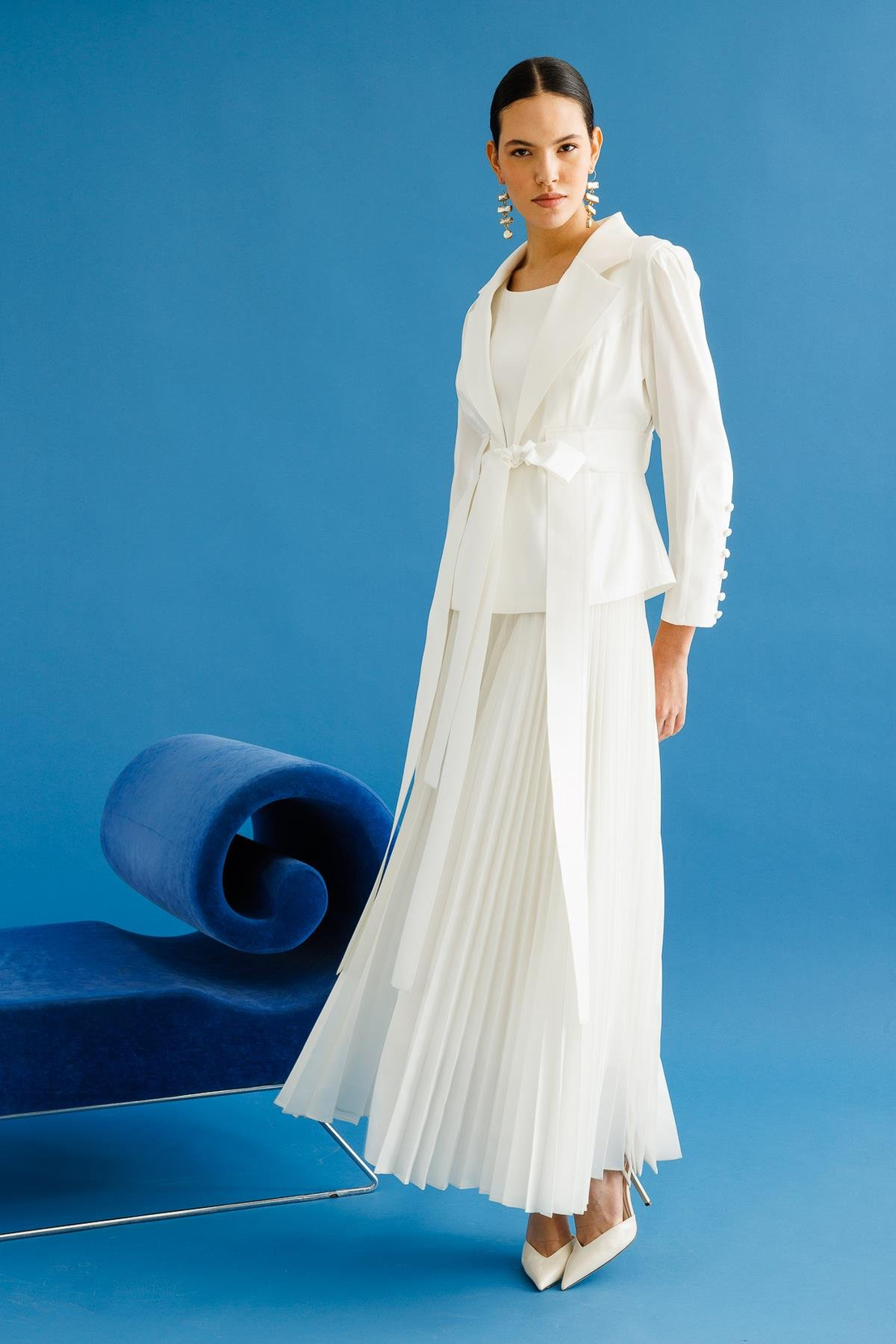 Pilise Etekli Elbise & Ceket İkili Takım BEYAZ