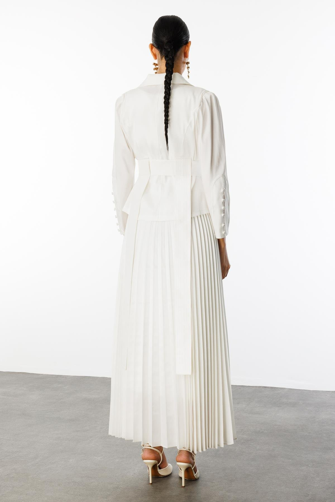 Pilise Etekli Elbise & Ceket İkili Takım BEYAZ