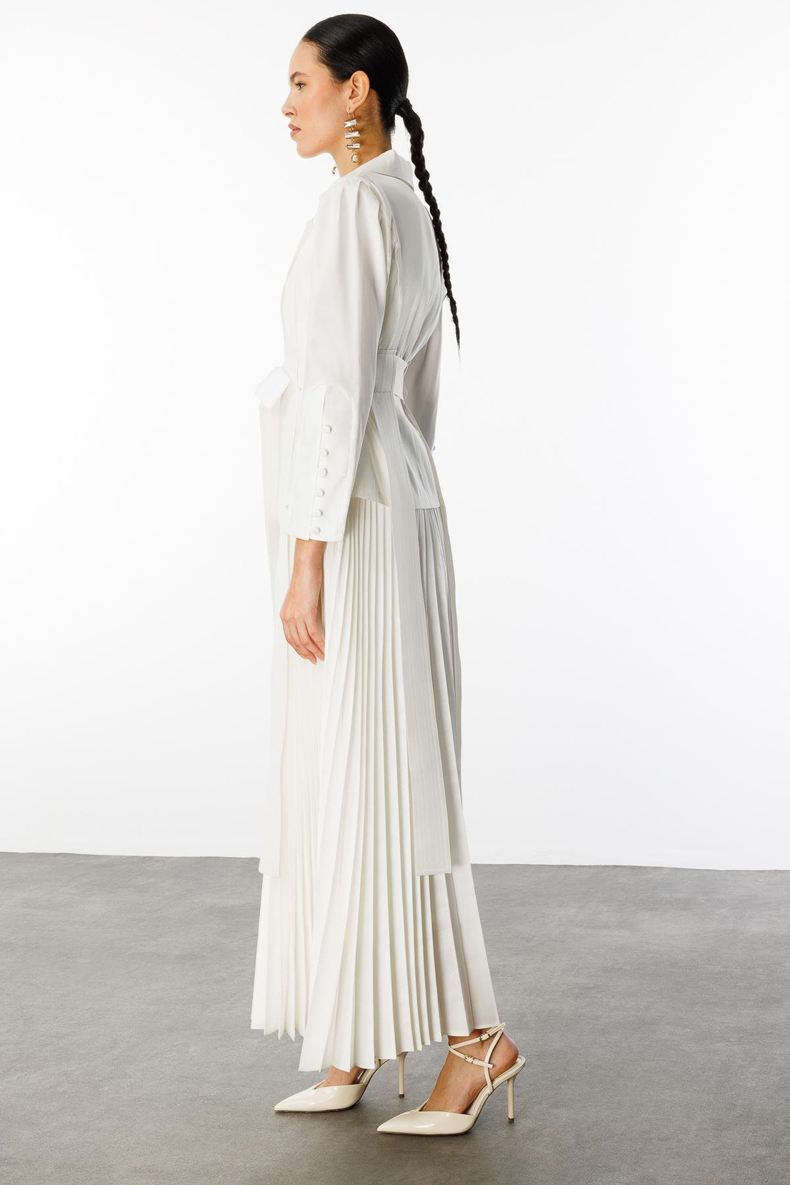 Pilise Etekli Elbise & Ceket İkili Takım BEYAZ