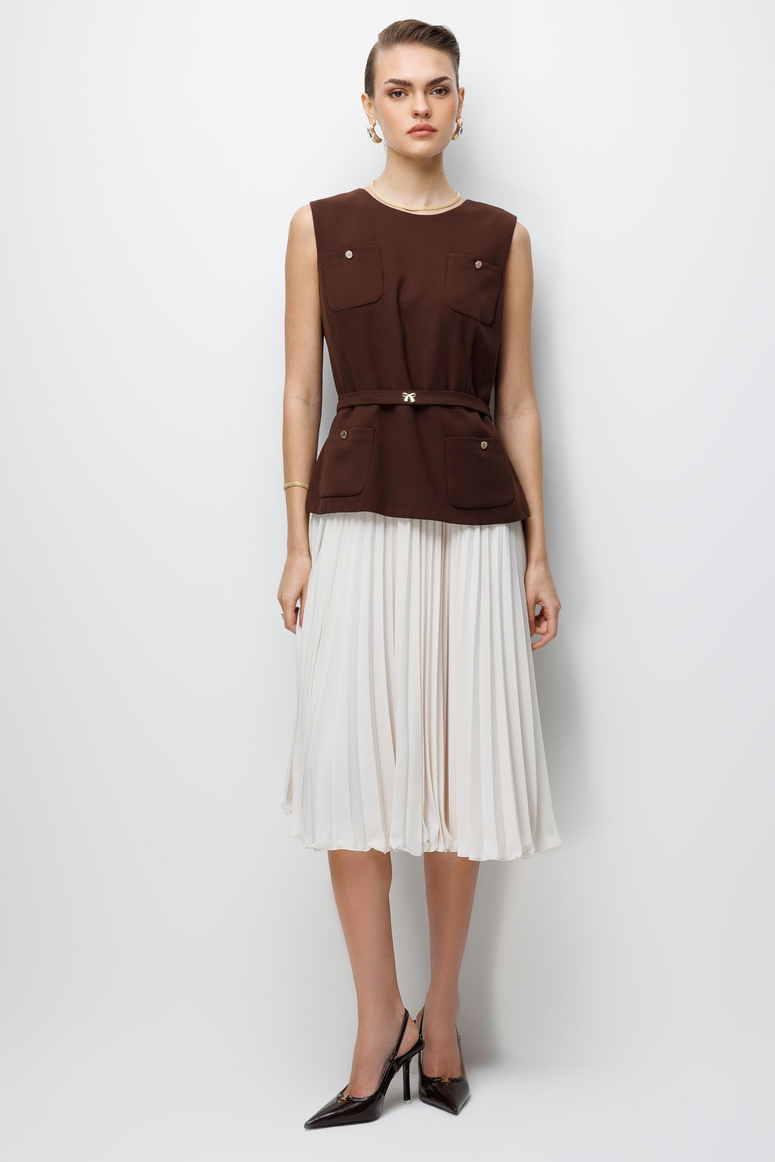 Pilise Etekli Krep Elbise KAHVE