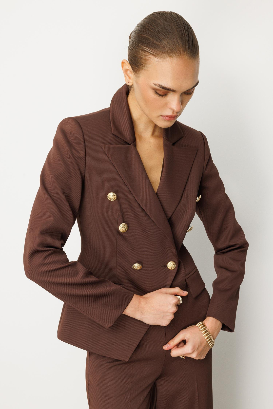 Şal Detaylı Örme Kruvaze Ceket KAHVE