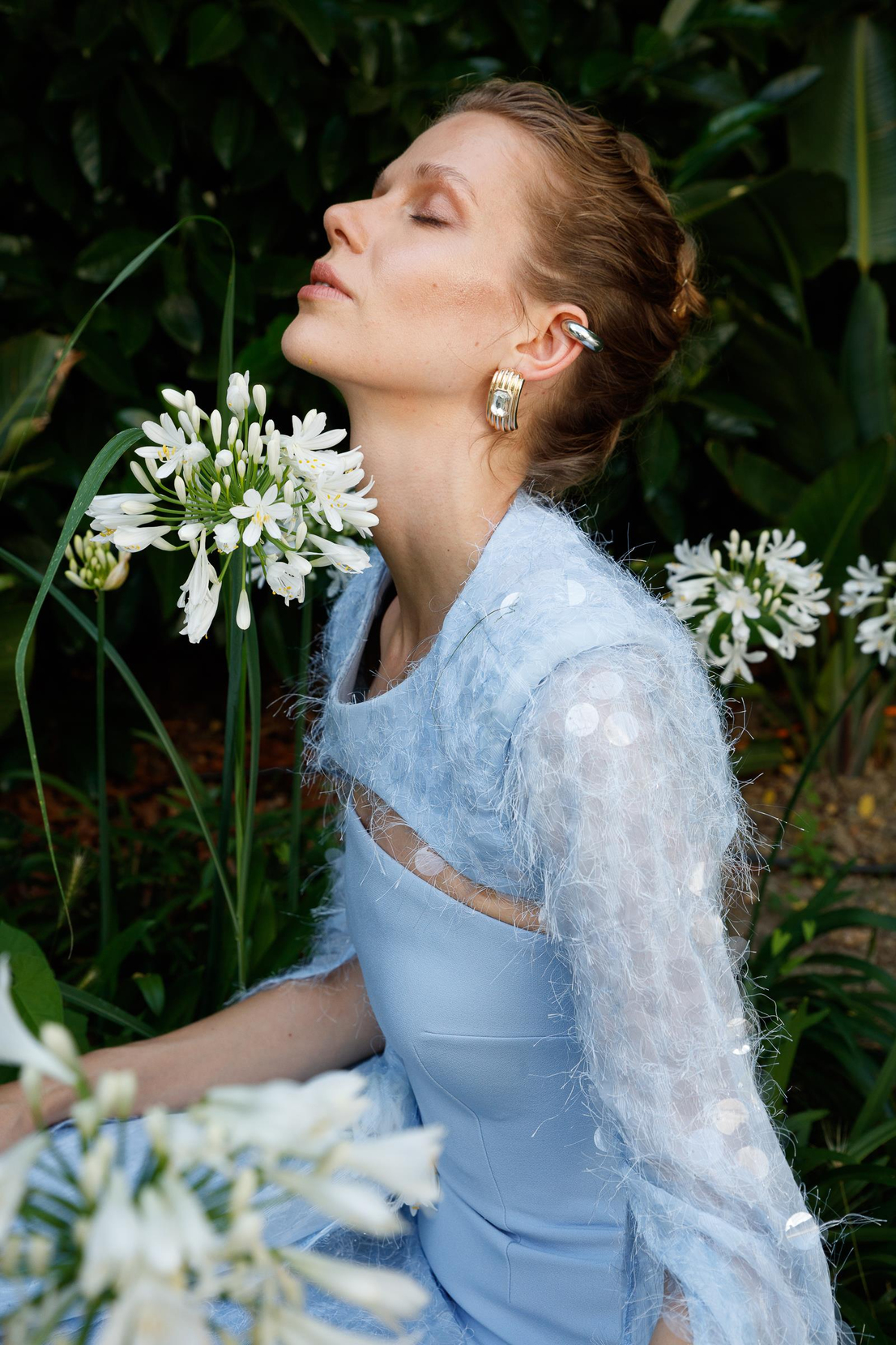 Şal Kol Payetli Pullu Üstü Krep Çıkarılabilir Pelerin Uzun Elbise AÇIK MAVİ