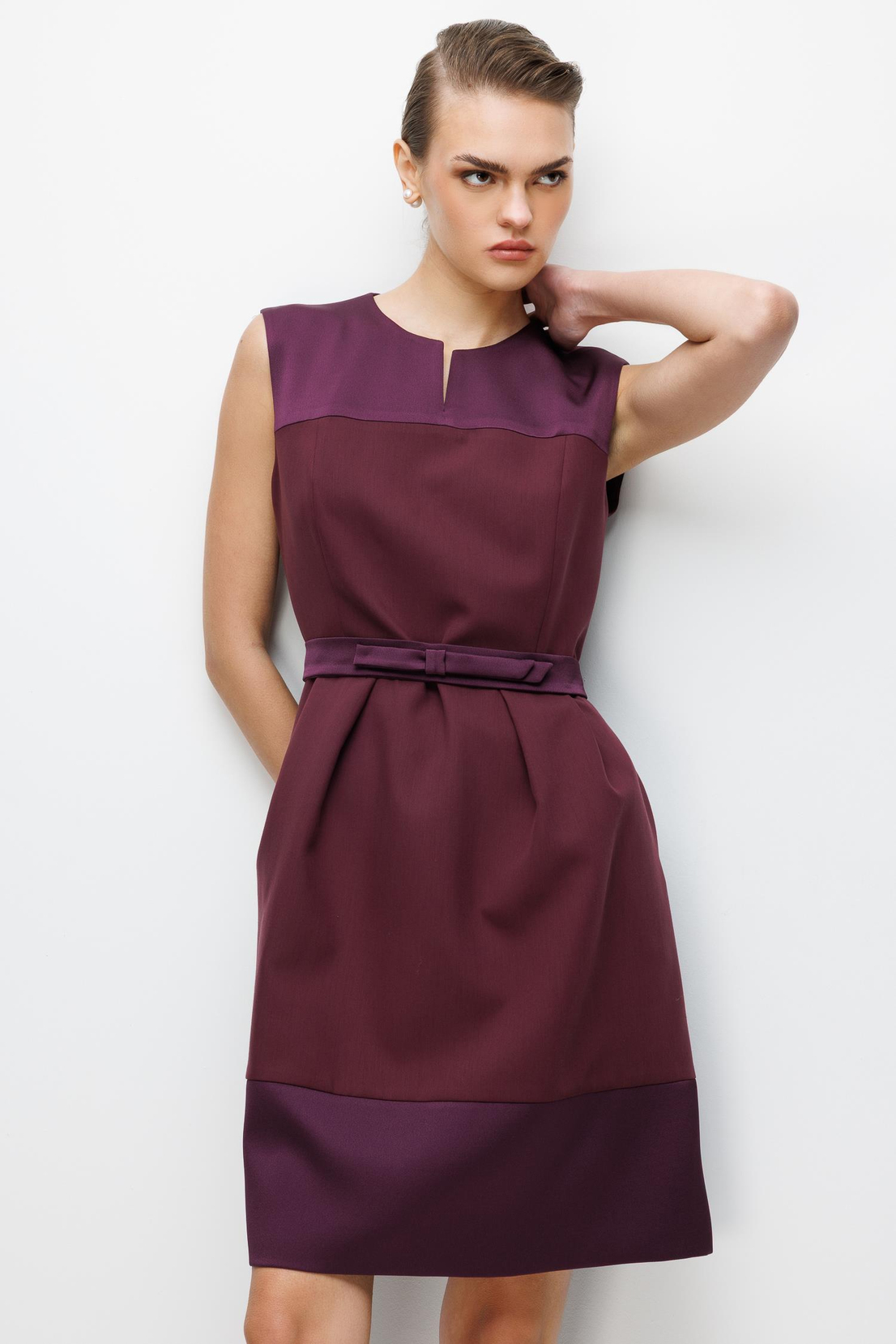 Saten Fiyonklu Düşes Elbise MÜRDÜM