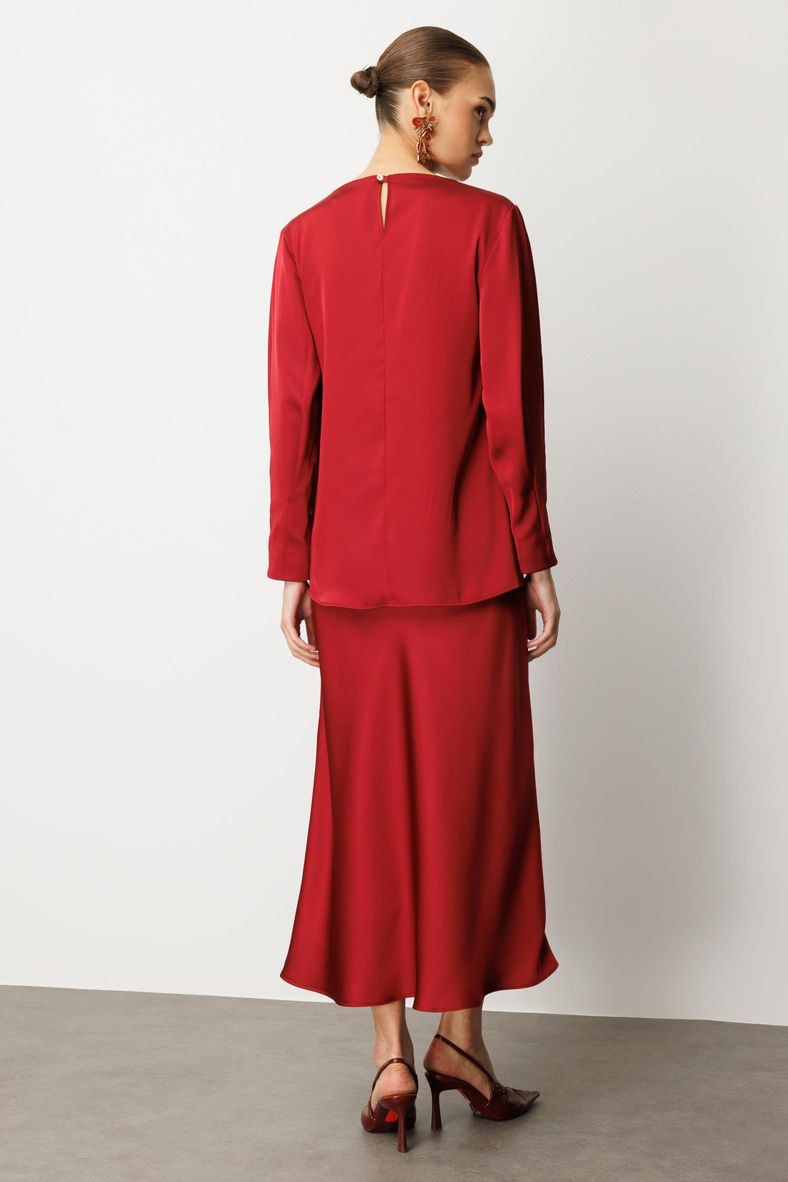 Saten Verev Etek BORDO