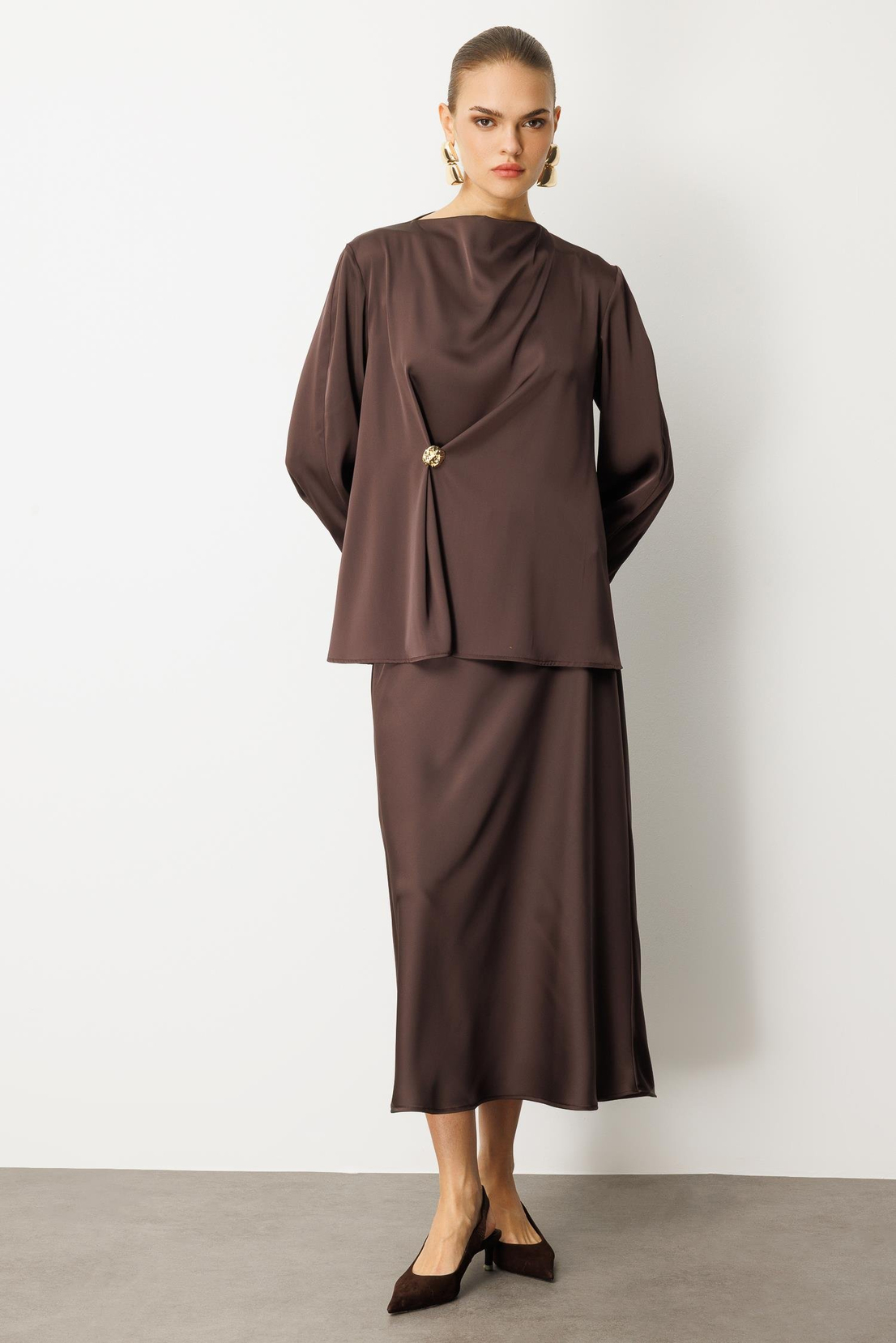 Saten Verev Etek KAHVE